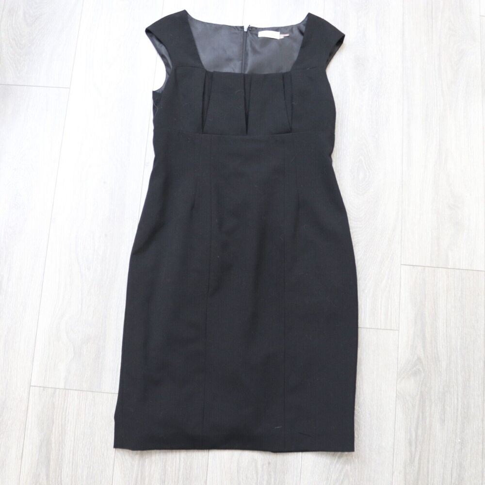 Calvin Klein Dress Women 10 Black Rear Slit Zipper Sheath Cap Sleeve Lined